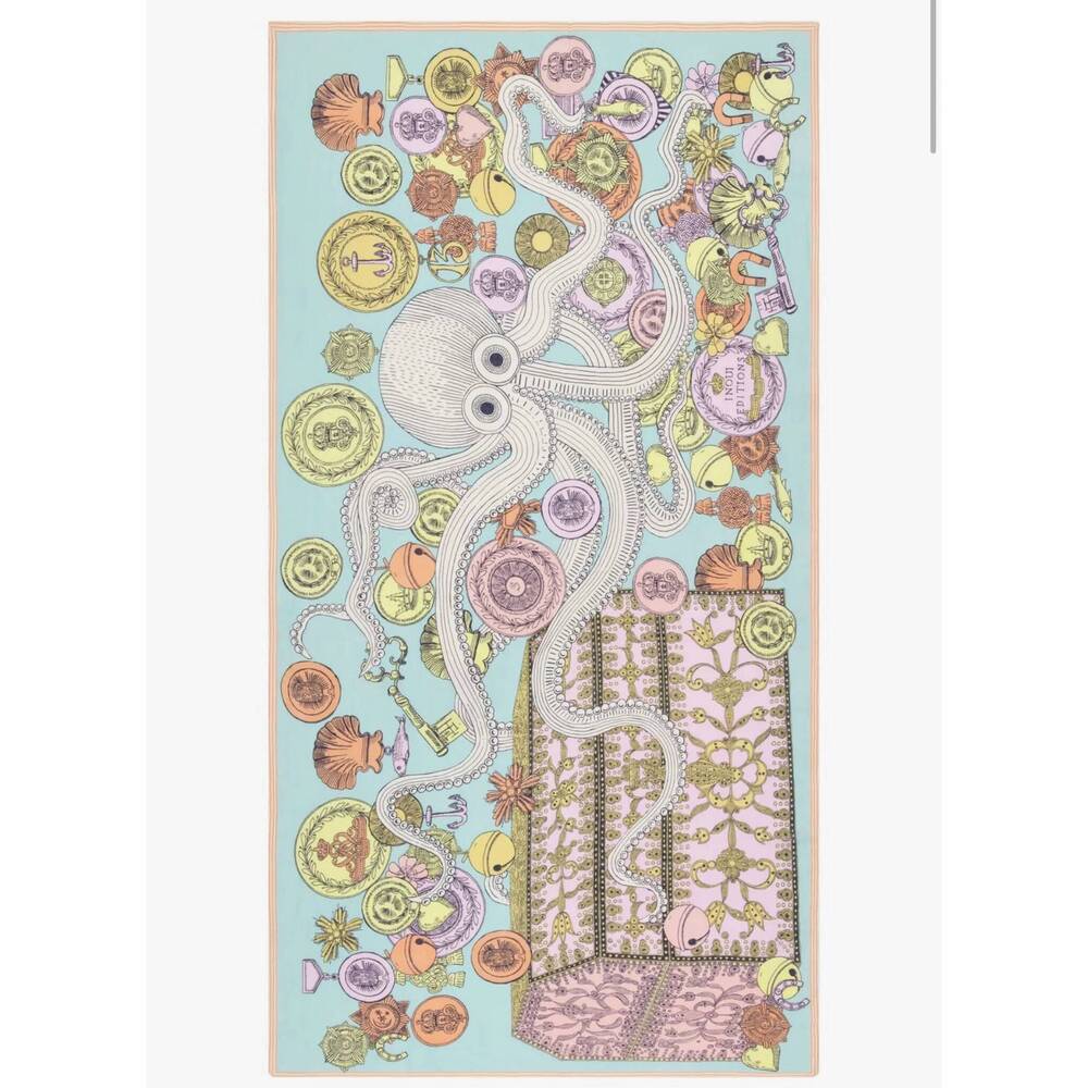 NEW INOUI EDITIONS women's etole 100 octopus scarf in turquoise